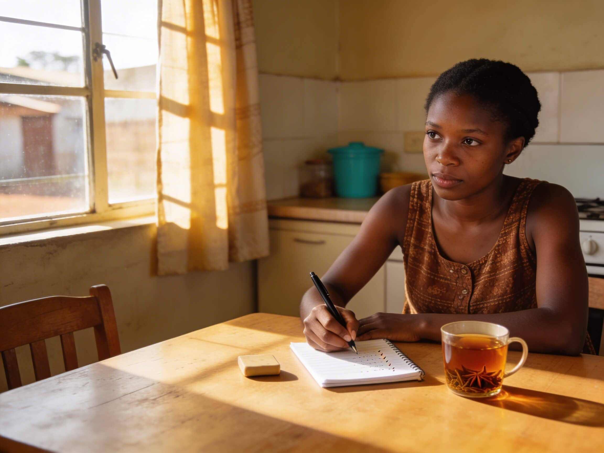 A South African mother planning her weekend hustle at a kitchen table
